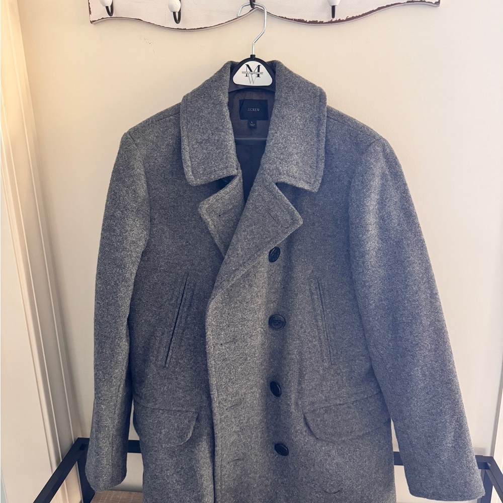 J Crew Pewter Grey Dock Peacoat with Thinsulate Small Men L Wool Winter Coat